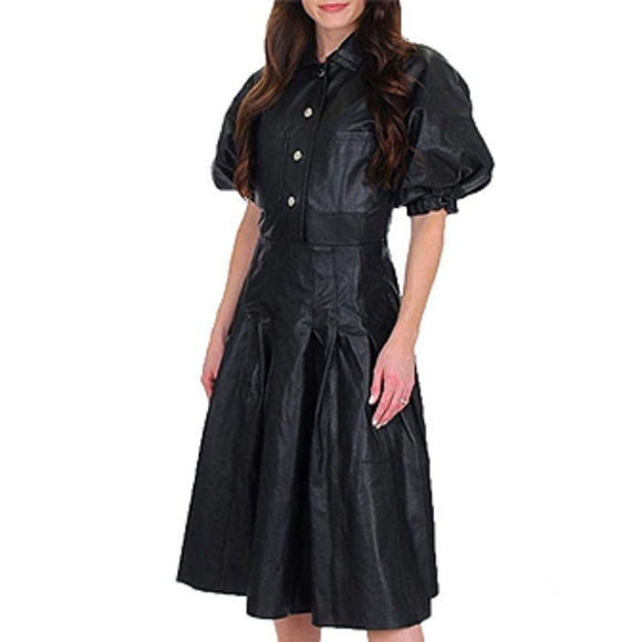 Juicy Couture Leather Puff Sleeve Shirt Dress - Picture 5 of 5